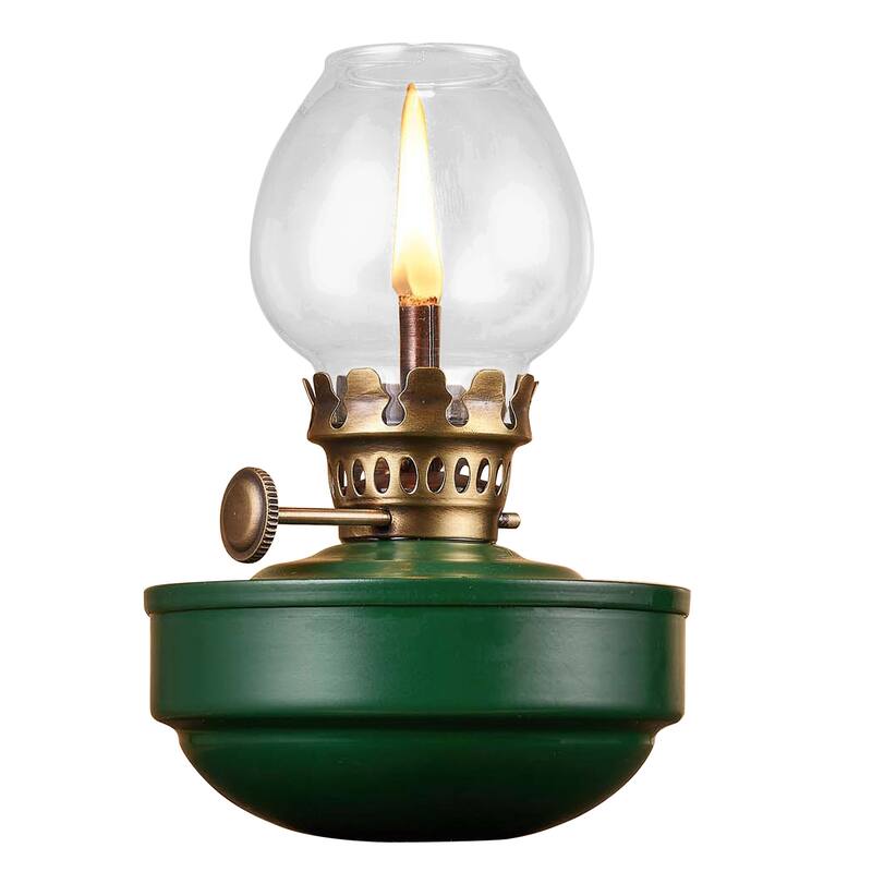 Kings County Tools Oil Lamp with Naval-Style Body and Brass Accents, Green - Green