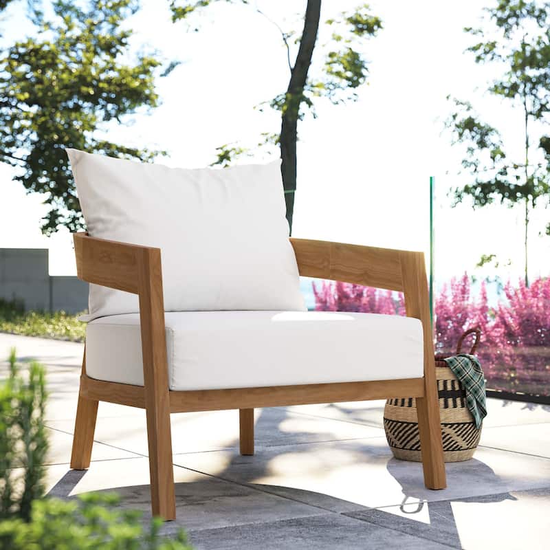 Brisbane Teak Wood Outdoor Patio Armchair - Natural White