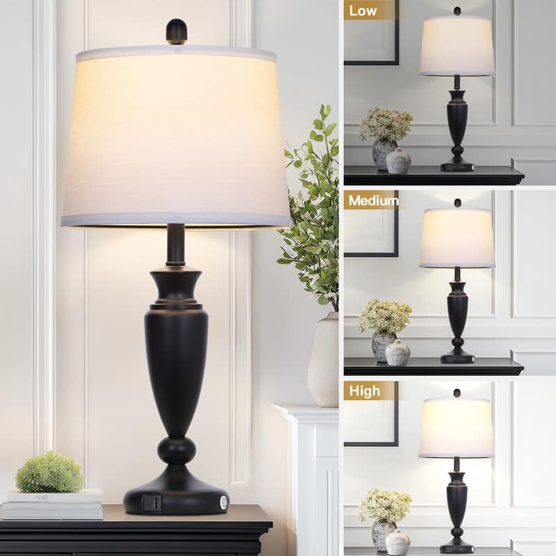 27'' Modern Table Lamp with USB & Type-C Charging, Dimmable LED, 3-Way Touch(Set of 2) - 12.5'' x 12.5'' x 27''