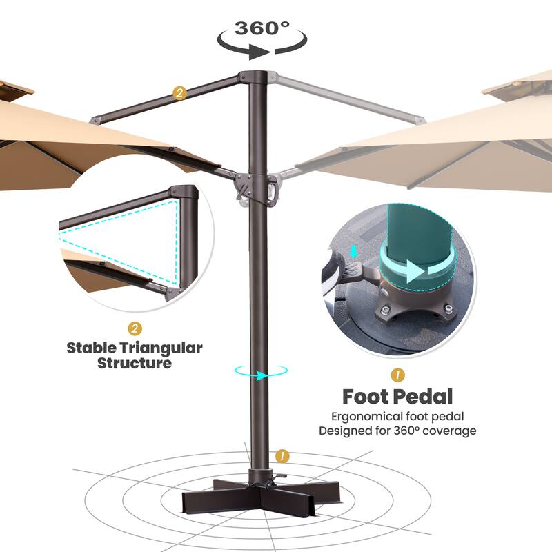 10 FT x 13 FT Outdoor Luxury Solar LED Patio Cantilever Umbrella With Base