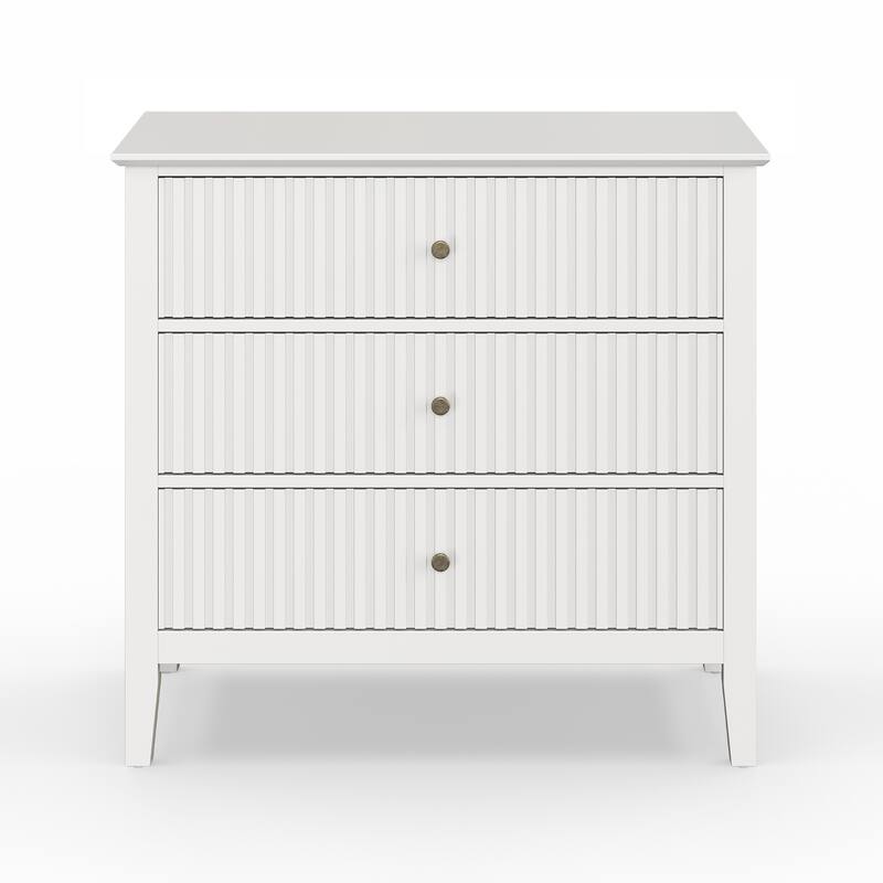 Fluted 3 Drawer Dresser for Bedroom - White