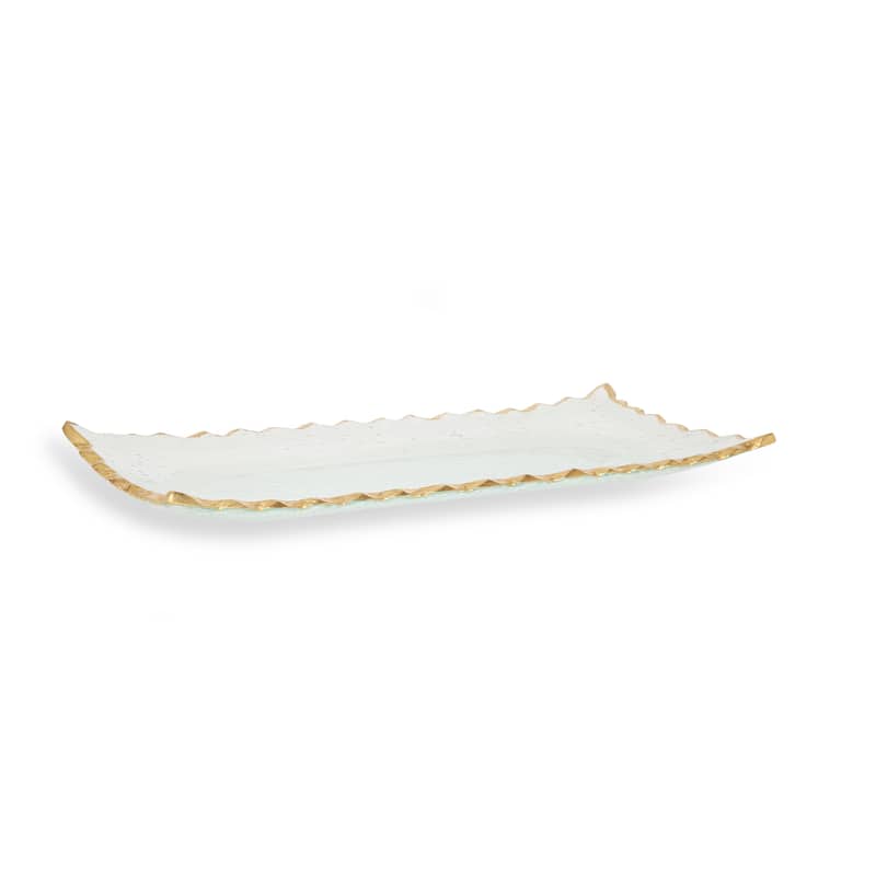 Alice Pazkus 14"L Glass Oblong Tray With Gold Edge