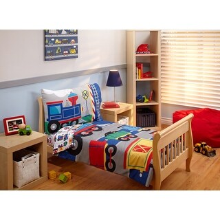 Everything Kids Choo Choo Train, Railroad, Navy, Yellow, Orange and Grey 4 Piece Toddler Bed Set