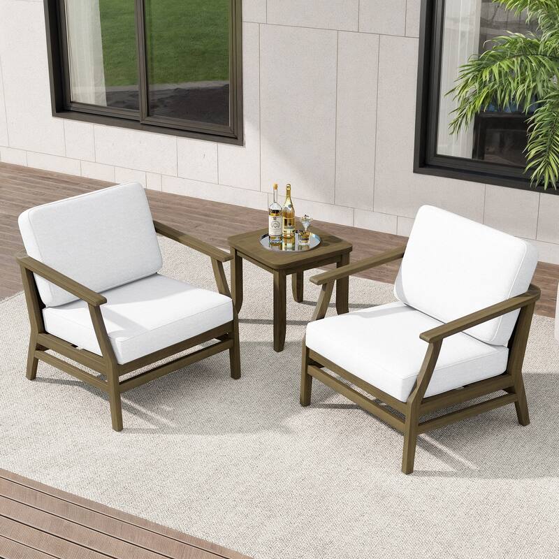 Teak Outdoor Bistro Set with Weather-Resistant Cushions (3-Piece Set)