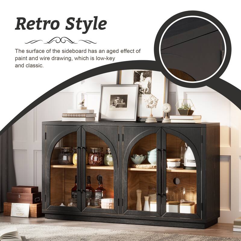 Kitchen Sideboard with Arched Glass Doors and Adjustable Shelves