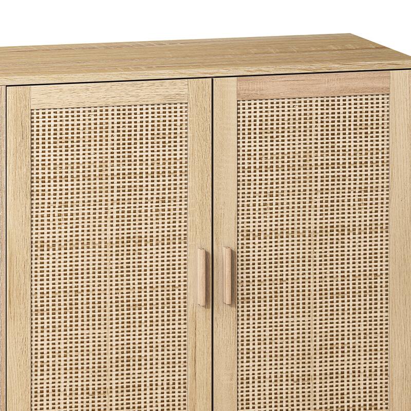 Rattan Decorating Buffet Cabinet File Cabinet, Rustic Coffee Bar Cabinet Sideboard Cabinet with Adjustable Shelves