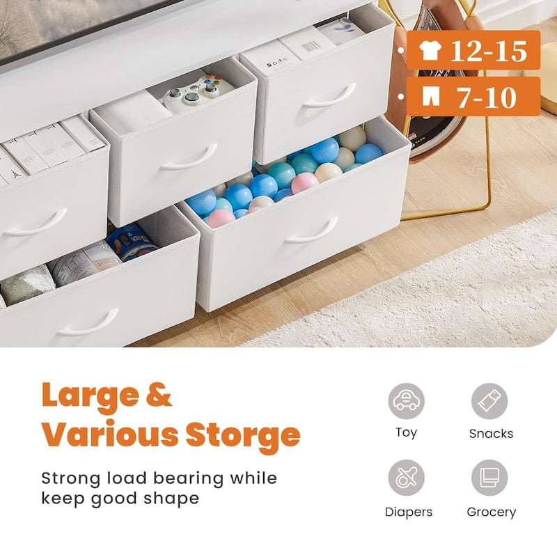 Modern 5 Fabric Drawer 11.8 in. Wide Chest of Drawers with Open Shelf & TV Stand for 45 Inch TV Living Room