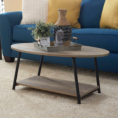 Household Essentials Oval 2 Tier Coffee Table, Ashwood