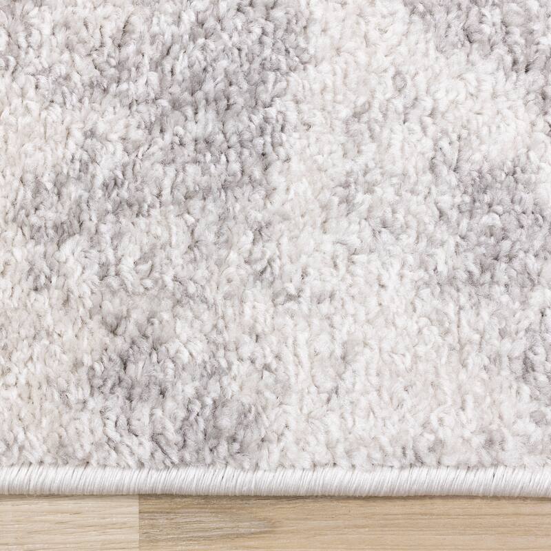 White Grey Neutral Flowers Frieze Area Rug
