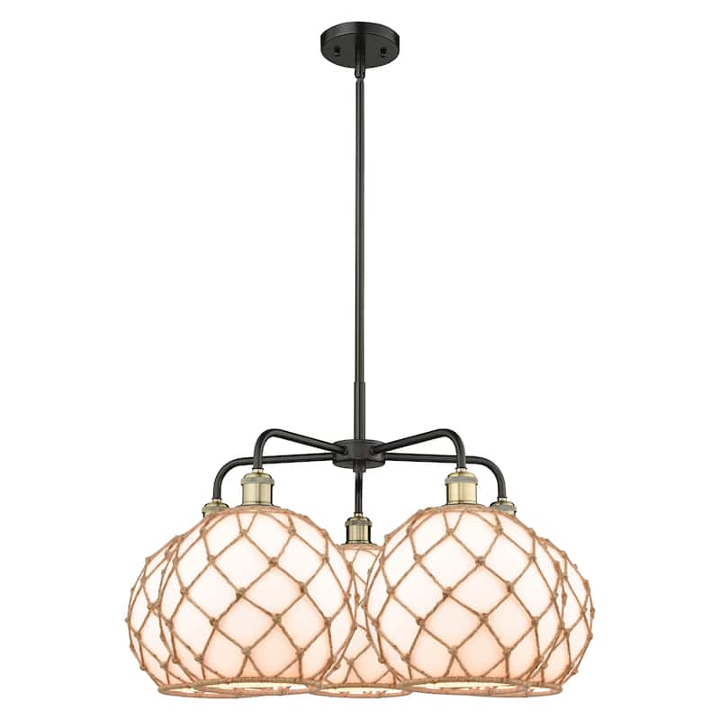 Innovations Lighting Endless Possibilities Ballston - Farmhouse Rope - 5 Light 29" Stem Hung Chandelier - White Glass with Brown Rope/Black Antique Brass