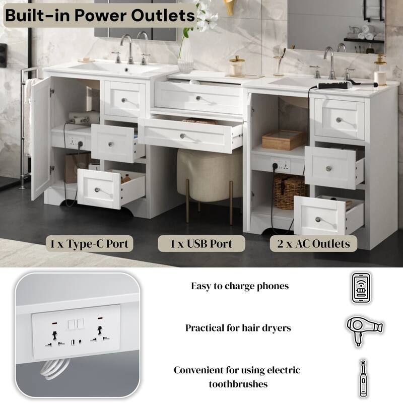 Christopher Knight Home - Wooden 84 Inches Double Sink Bathroom Vanity (Separate Sink) with Engineered Stone Countertop