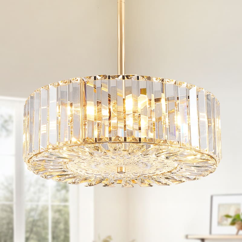 4 Lights Modern Crystal Chandelier Gold Round Semi Flush Mount Ceiling Light Fixture Farmhouse Chandelier - Gold