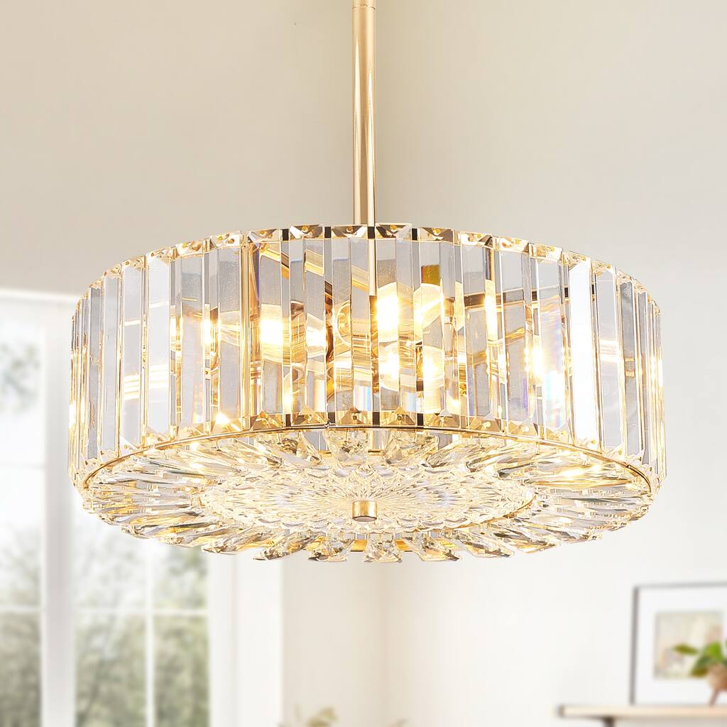 4 Lights Modern Crystal Chandelier Gold Round Semi Flush Mount Ceiling ...
