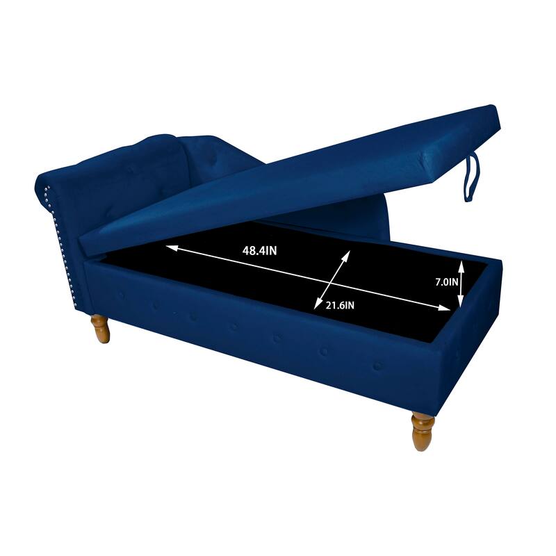 Velvet Lounge Chair for Bedroom with Storage & Pillow,Modern Upholstered Rolled Arm Chase Lounge for Sleeping