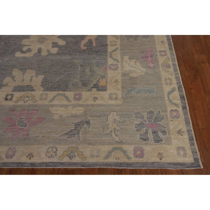Vegetable Dye Gray Oushak Turkish Area Rug Handmade Wool Carpet - 9'3"x 12'6"