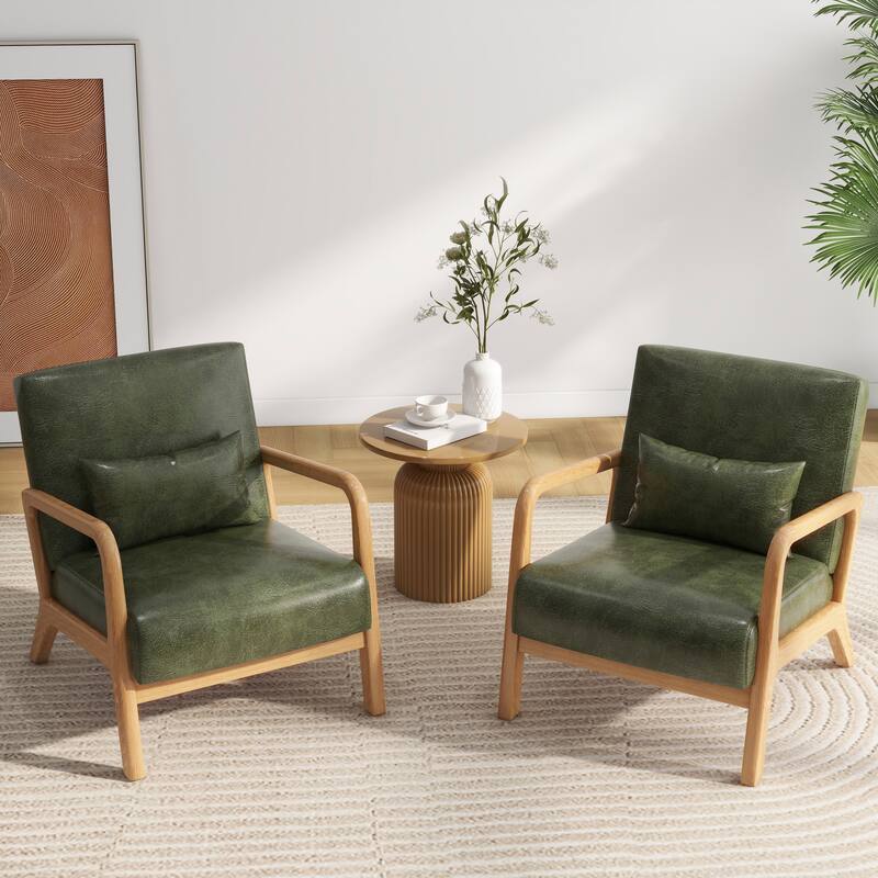 Briston 2 Set Mid Century Modern Wood Accent Chairs with pillow