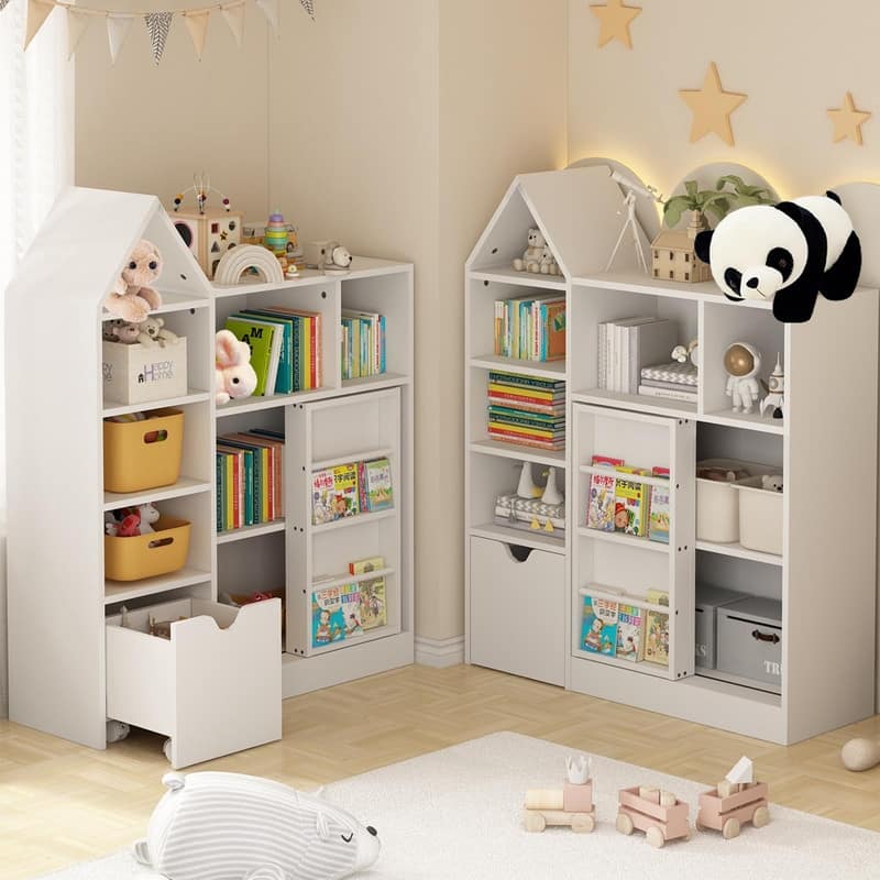 43.7" Kids Toy Organizer and Bookshelf with Storage Cubbies and Movable Drawers
