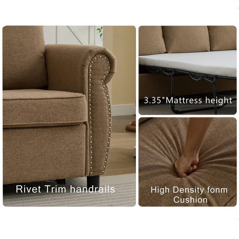 81.5" Convertible Sleeper Couch with Pull Out Bed,3 Seater Sofa Bed