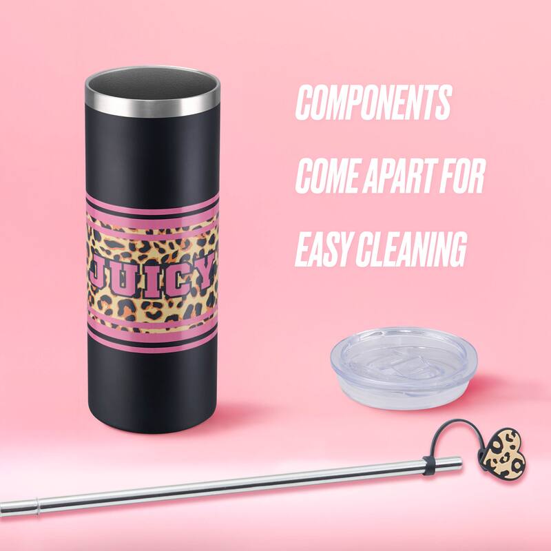 Juicy Couture Glam Slip Hydration Stainless Steel Tumbler with Straw Topper