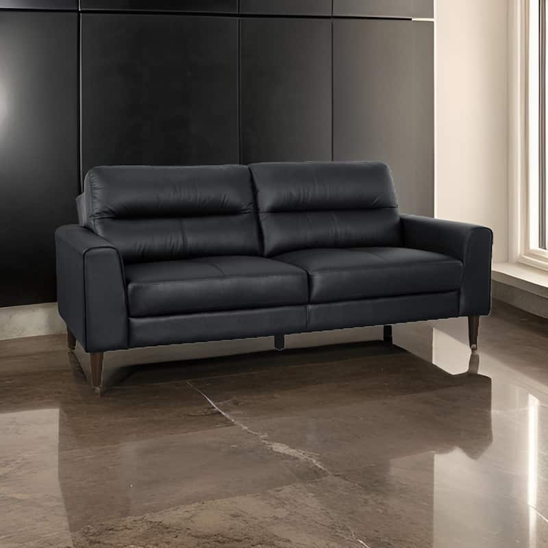 Willow 76 Inch Sofa, Plush Black Top Grain and Faux Leather, Solid Wood