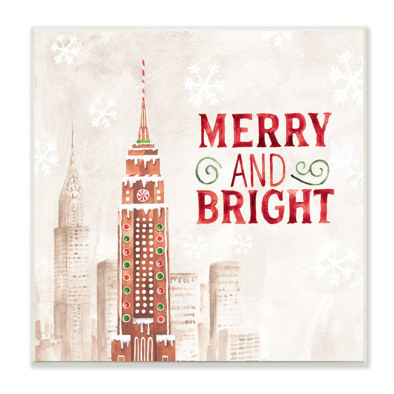 Stupell Merry and Bright Christmas Phrase Gingerbread Architecture Cityscape Wood Wall Art - 12 x 12