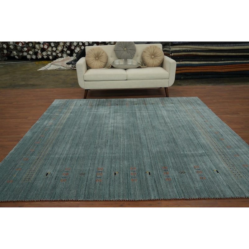 Hand Knotted Oriental 100% Wool Carpet Tribal Animal Pictorial Green Gabbeh Area Rug - 8' 1'' X 7' 11''
