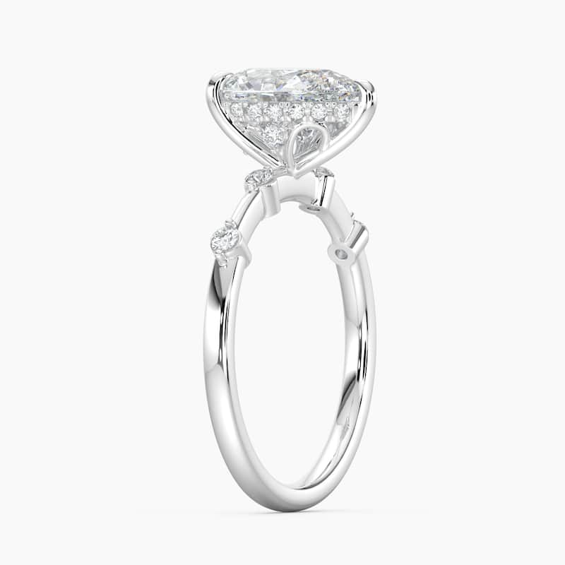 Auriya 14k Gold Petite Diamond Station Pear Lab Grown Hidden Halo Engagement Ring 1.00 to 5.00 ct. tw.(F-G, VS)