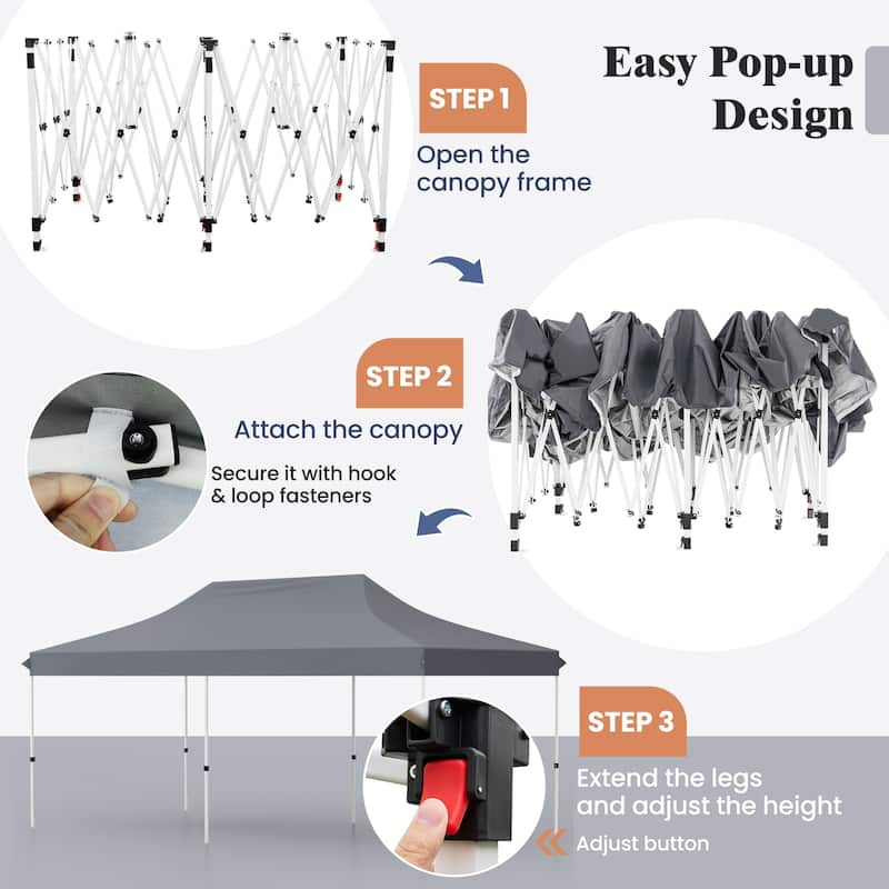 Pop Up Canopy Tent with 6 Sidewalls and Windows for Outdoor Events - 240” x 120” x 116.4”-124.8”