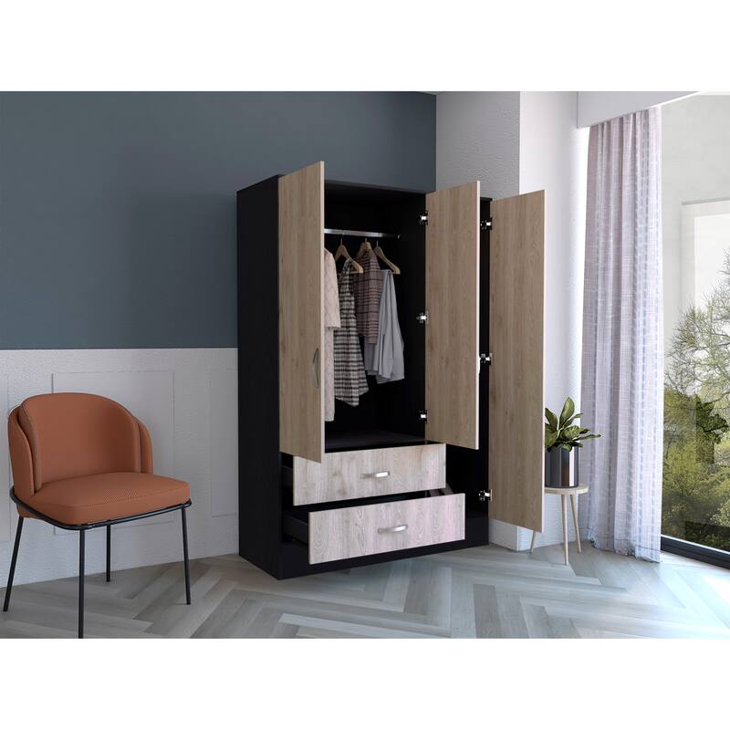 47.2" Modern Mirrored Armoire with Double Door, Five Interior Shelving Spaces and Two Drawers for Bedroom