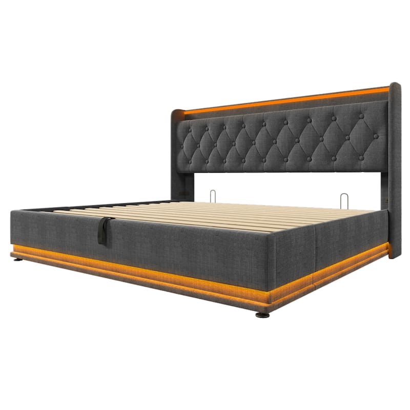 King Size Upholstered Bed with LED Function and USB Charging