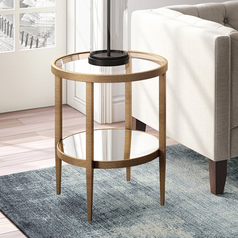 Silver Orchid Carol Mirrored Side Table - Antique Brass