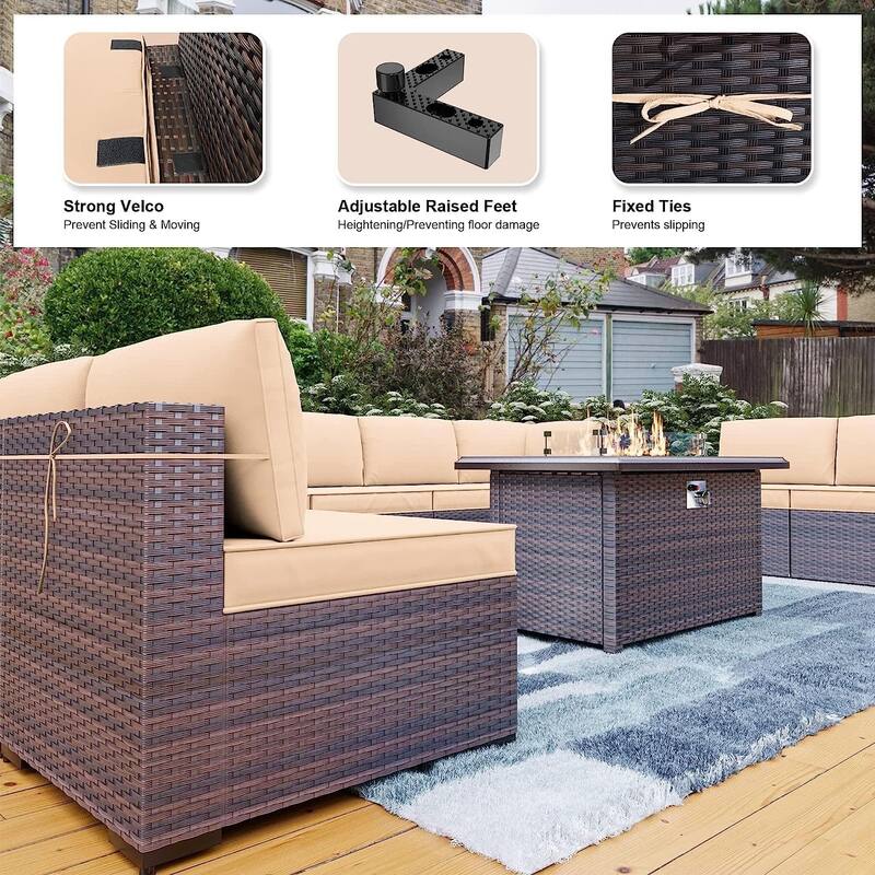 Kullavik 12 Piece Outdoor Patio Furniture Set with Fire Pit Table
