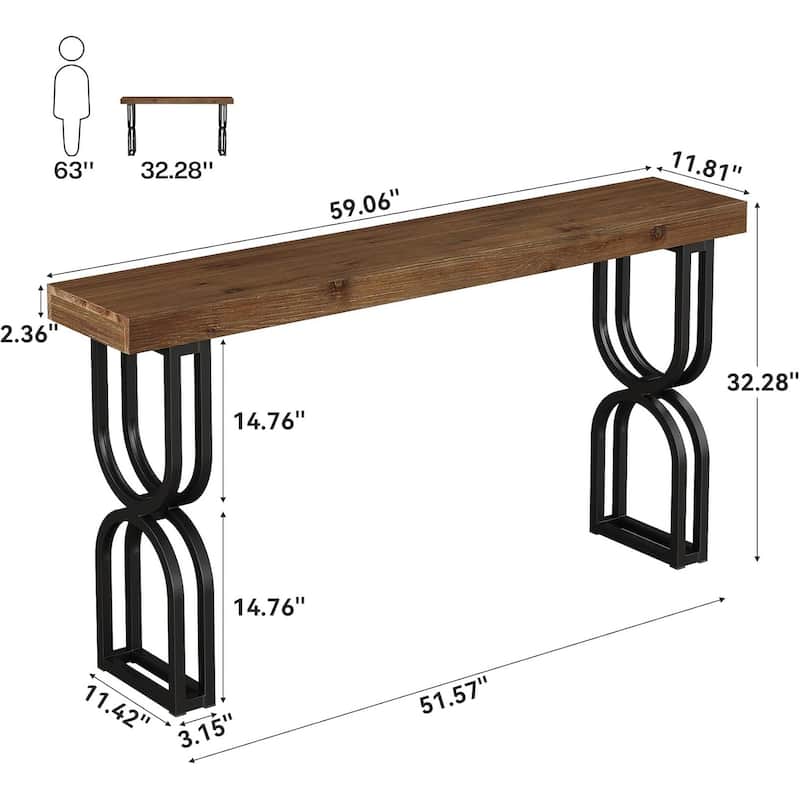 59" Solid Wood Console Table With Sturdy Metal Frame