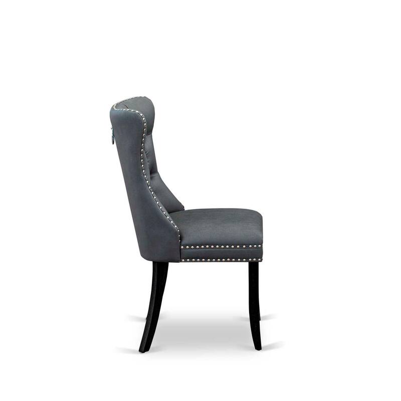 Parsons Dining Chairs Set of 2 - Gray Faux Leather Padded Chairs with Nailhead Trim