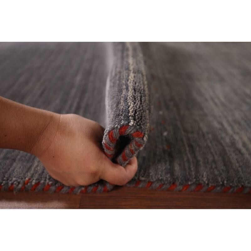 Dark Gray Striped Gabbeh Oriental Runner Rug Hand-Knotted Wool Carpet - 2'9"x 9'6"
