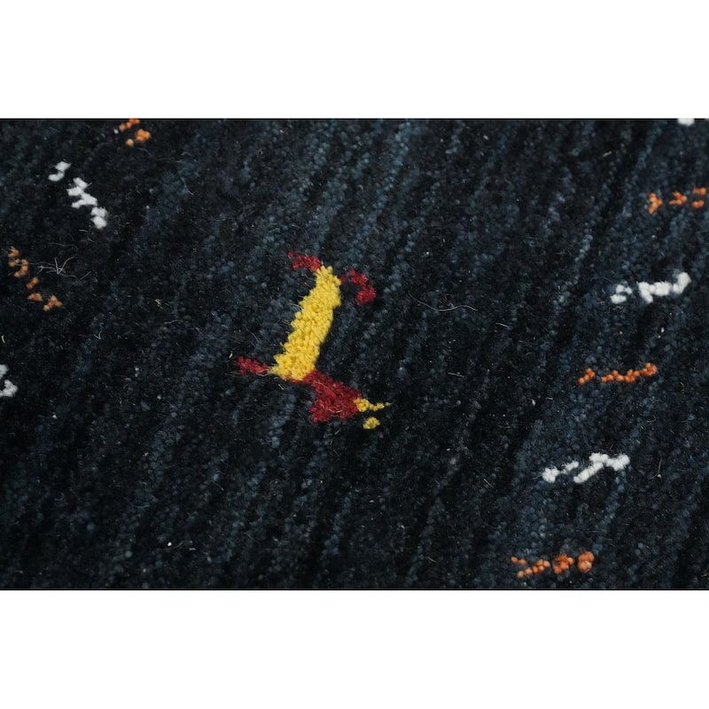 Hand Knotted Oriental 100% Wool Carpet Tribal Animal Pictorial Navy Blue & Blues Gabbeh Area Rug - 9' 9'' X 8' 1''