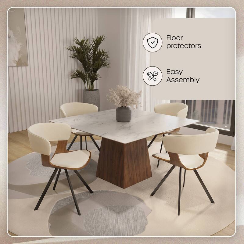 Dining Chair Upholstered in Leather or Velvet in Black Iron with Curved Open-Back Design Side Chair