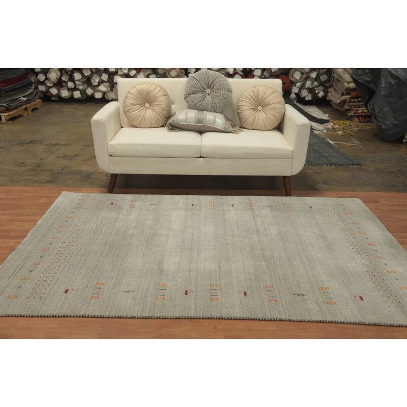 Hand Knotted Oriental 100% Wool Carpet Tribal Animal Pictorial Greys & Charcoal Gabbeh Area Rug - 7' 9'' X 5' 0''