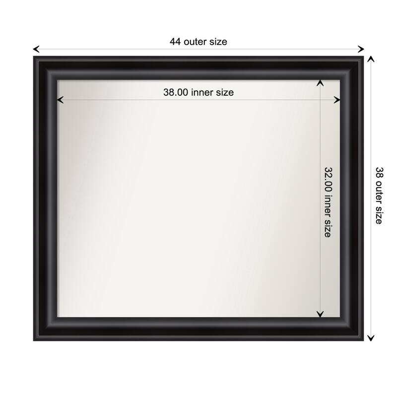 Grand Black Framed Non-Beveled Custom Wall Mirror, Bathroom Vanity Mirror - Outer Size: 43.75 x 37.75