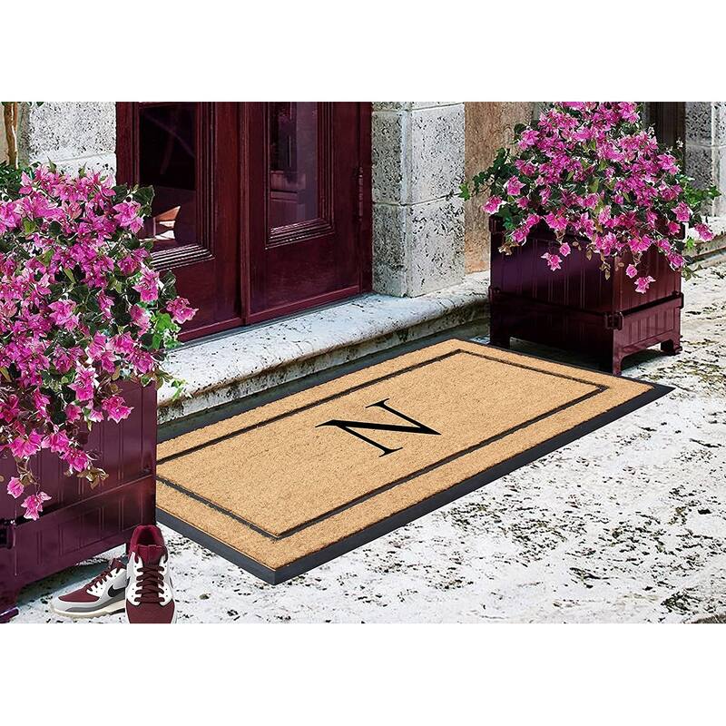 A1HC Natural Coir Monogrammed Door Mat for Front Door, Durable Large Outdoor Rug, Heavy Duty Welcome Doormat - 24" X 48"