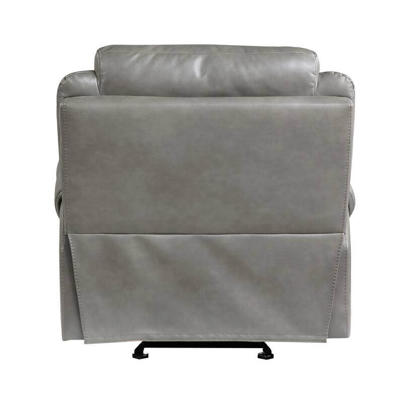 Max 42 Inch Manual Recliner Chair, Gray Faux Leather, Solid Wood, Metal