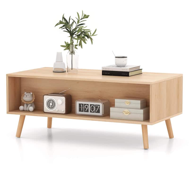 Costway Rattan Coffee Table Mid Century Modern Center Table with 2 - 39.5" x 19.5" x 16" (L x W x H)