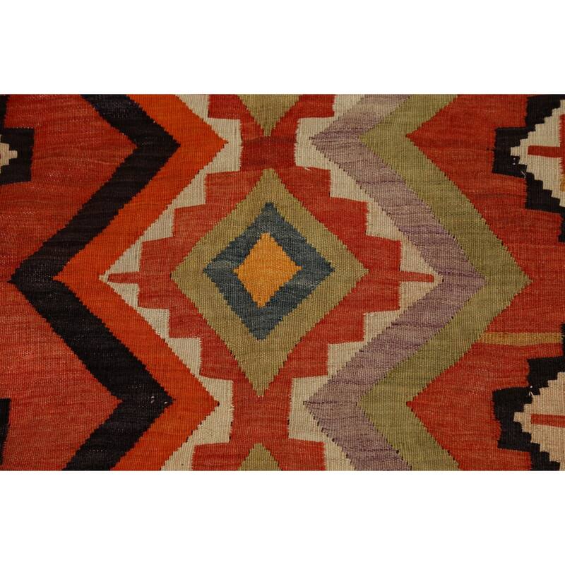 Vegetable Dye Kilim Qashqai Persian Vintage Runner Wool Carpet - 3'9"x 9'7"