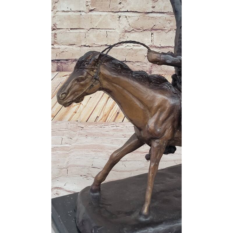 Will Rogers Cowboy On Imitative Horseback Bronze Sculpture Statue Figure Russell Western 16 Inches X 17 Inches