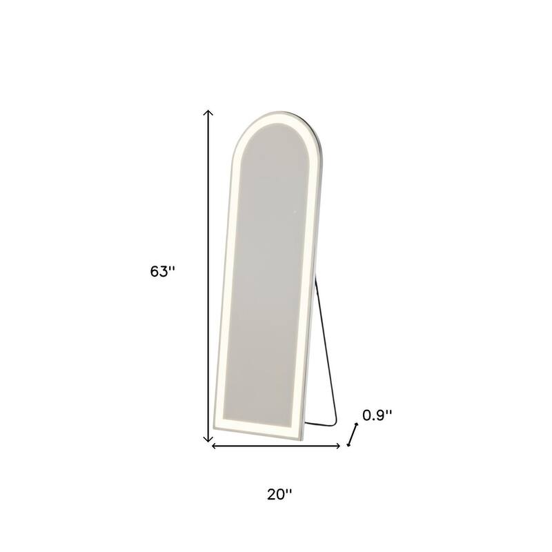 HomeRoots 63" Clear Arch Lighted Freestanding and Wall Mount Frameless Full Length Mirror - 20.00 in. x 63.00 in. x 0.90 in.