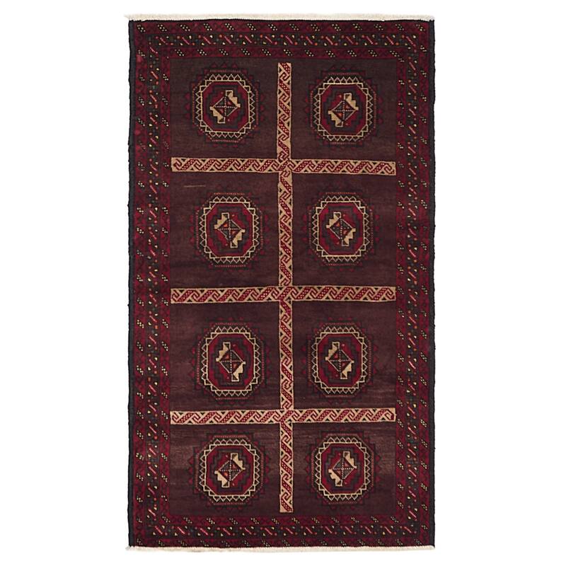 ECARPETGALLERY Hand-knotted Teimani Dark Burgundy Wool Rug - 3'4 x 6'0