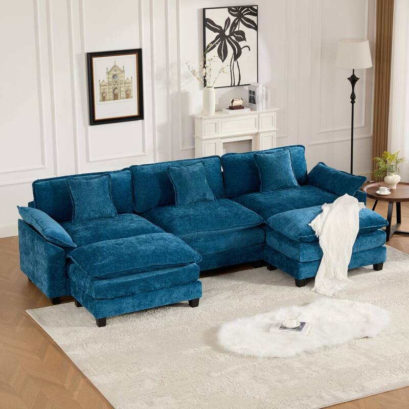 Roomfitters 3-Seater Cloud Sofa, Modern Chenille Upholstered Sectional Couch with Wide Armrests and Deep Cushions