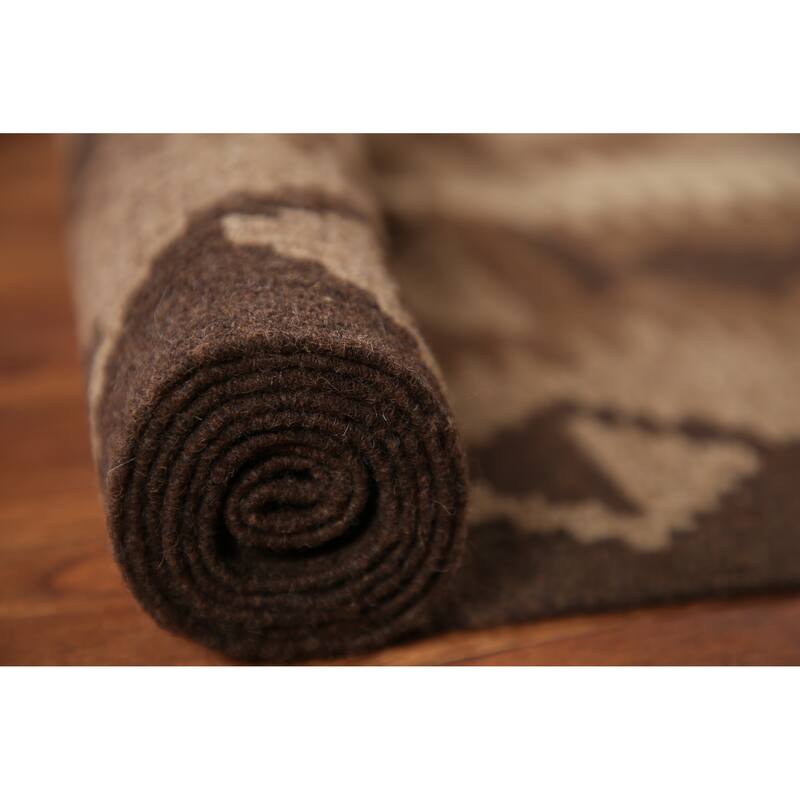 Brown Kilim Oriental Area Rug Hand-woven Wool Carpet - 6'11"x 9'6"