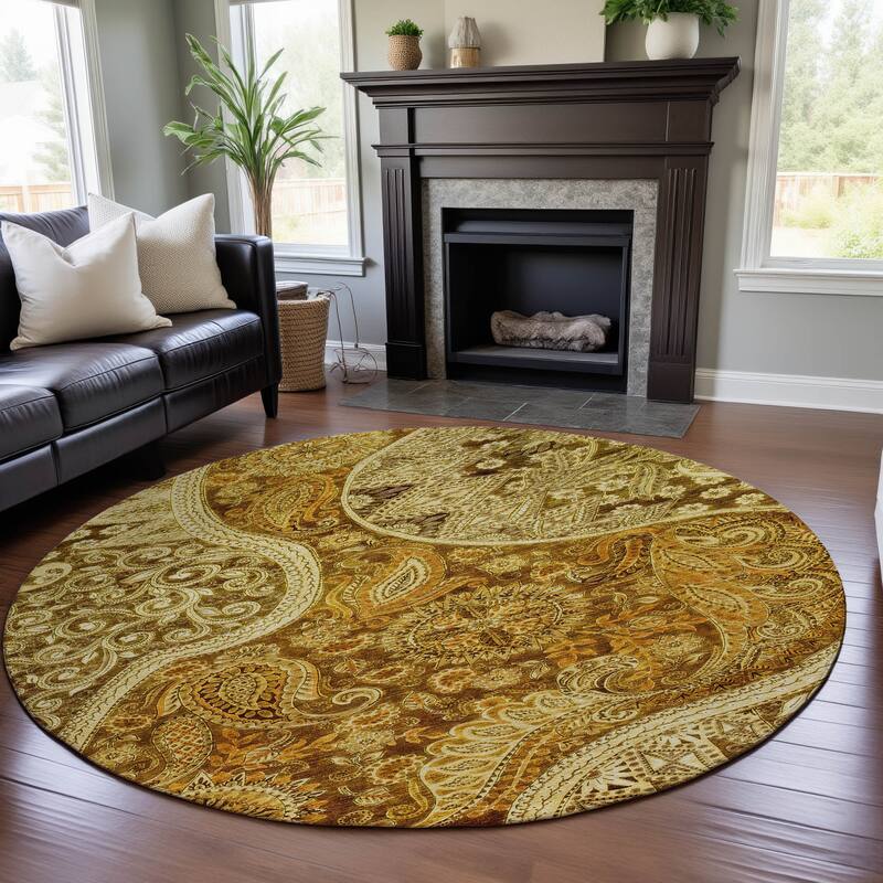 Premium Washable Super Soft Modern Paisley Mayfield Rug - Terracotta - 8' x 8'