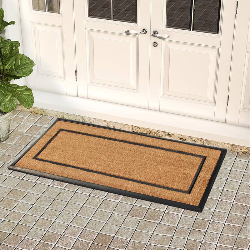 A1HC- Designer Hand-Crafted Rubber & Coir Frame Molded Double Door Mat, Perfect and more functional size